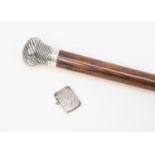 A Victorian silver topped cane, London, 1894 and an Edwardian vesta case, Birmingham,