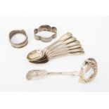 A quantity of silver Victorian flatware including six fiddle, thread, shell teaspoons, London 1855,