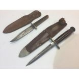 Pair of Hunting knives: one by "Wn Needham, Hill St, Sheffield" double edged 14cm long blade.
