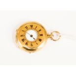 A 14 k half Hunter pocket watch, white dial, Roman numerals engrave to case interior,