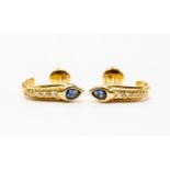 A pair of sapphire and diamond yellow gold earrings,