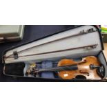 A violin by John Henry Langman Weineheiler, 1869, two piece back, two bows,