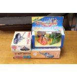 Combat tank and Hi-way Copter, both battery operated and boxed,