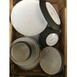 A collection of plates, various sizes, including serving dish, meat plate and sugar bowl,