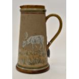 A Doulton pitcher jug by Hannah Barlow, decorated with stags, height approx 23.