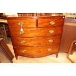 A George III mahogany bow fronted chest of drawers, two short over three long graduated drawers,