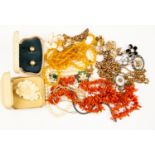 Assorted costume jewellery including rolled gold, coral,