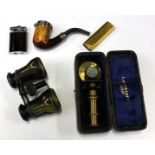 Ronson gold lighter and another silver mounted pipe,