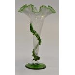 A trumpet shaped vase with applied green glass,