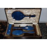 1920's copper and enamel vanity set in case