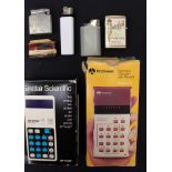 2 colibri lighters and 3 other lighters, a Rockwell calculator,