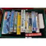 Collection of plastic model kits of aircraft, all unmade, including ITALERI,