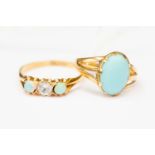 A three stone dress ring together with a turquoise single stone dress ring