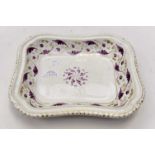 A Derby Bloor oblong dessert dish, decorated with puce and gilt feathers,