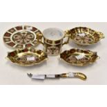 Royal Crown Derby Imari pattern 1128 items to include; pair pin dishes, small pedestal dish,