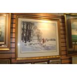 Donald Grant, fox hunting in snowy landscape, signed L.