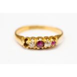 A Victorian 18ct gold diamond and spinel set ring, a/f stone missing, size M,