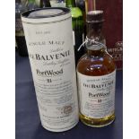 One bottle; The Balvenie Portwood (Extra Matured in Port Casks) 21 year old Single Malt Whisky,
