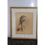 A late 19th Century watercolour study of a female with head scarf,