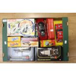Box of assorted vintage toys including Matchbox Nigel Mansell F1 set Scalecraft Porsche unopened