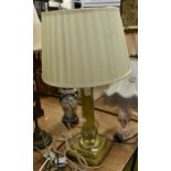 Brass Corinthian style table lamp with shade and a pink floral lamp (2)