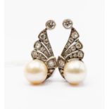 A pair of Art Deco diamond and pearl set earrings/clips,