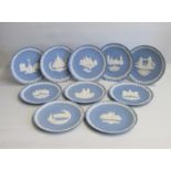 A set of ten Wedgwood Blue Jasper Christmas Plates .
