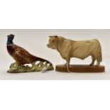 Beswick Charolais bull connoisseur model and Beswick pheasant (AF)