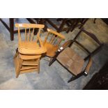 Three miniature chairs, comprising a child's rush seated chair,