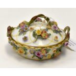 Meissen lidded pin dish floral decoration, hand painted flower inside,