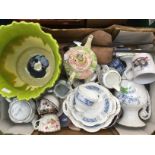 Quantity lot; blue and white cherub pattern, Coalport cups and saucers, knives and forks,