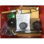 Angling interest: a collection of items to include: large fly box, small fly box,