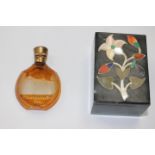 Eastern European 19th Century amber glass perfume bottle with stopper and Italian inlaid box (2)