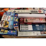 Collection of plastic model kits including AIRFIX Spitfire,