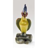 Fourmaintraux Courquin Desvres, circa 1930s Parrot, hand painted, glass eyes,