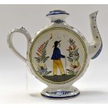 19th Century H.B Quimper flat round tea pot.