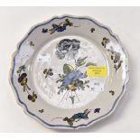 18th Century La Rochelle plate. Blue rose with flowers decoration.