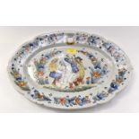 Quimper or Malicorne oval platter, 19th Century, Bretonne scene.