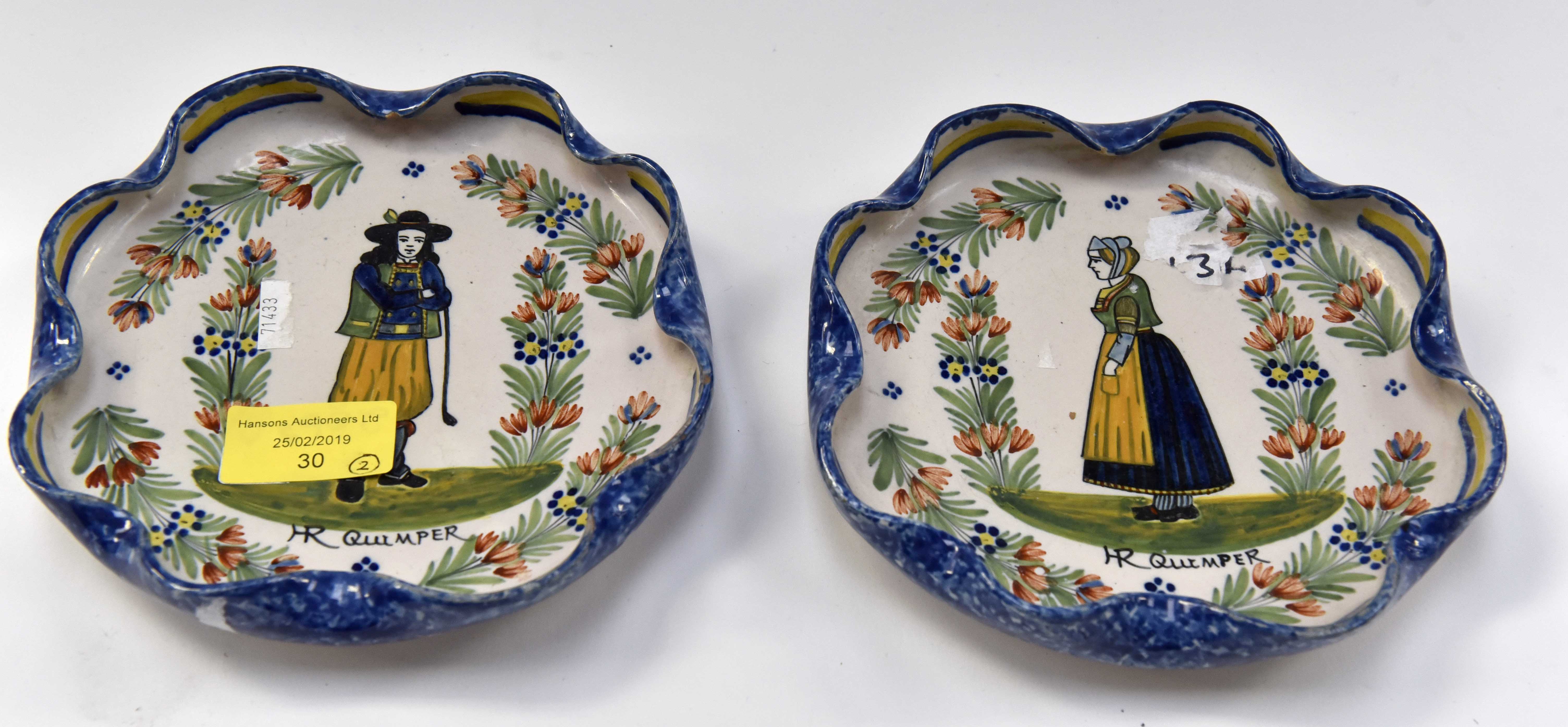 A pair of 19th Century Quimper fluted plates,