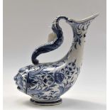 A 19th Century Parquier Beau jug in the form of a fish camiead with blue decor, very rare 26.