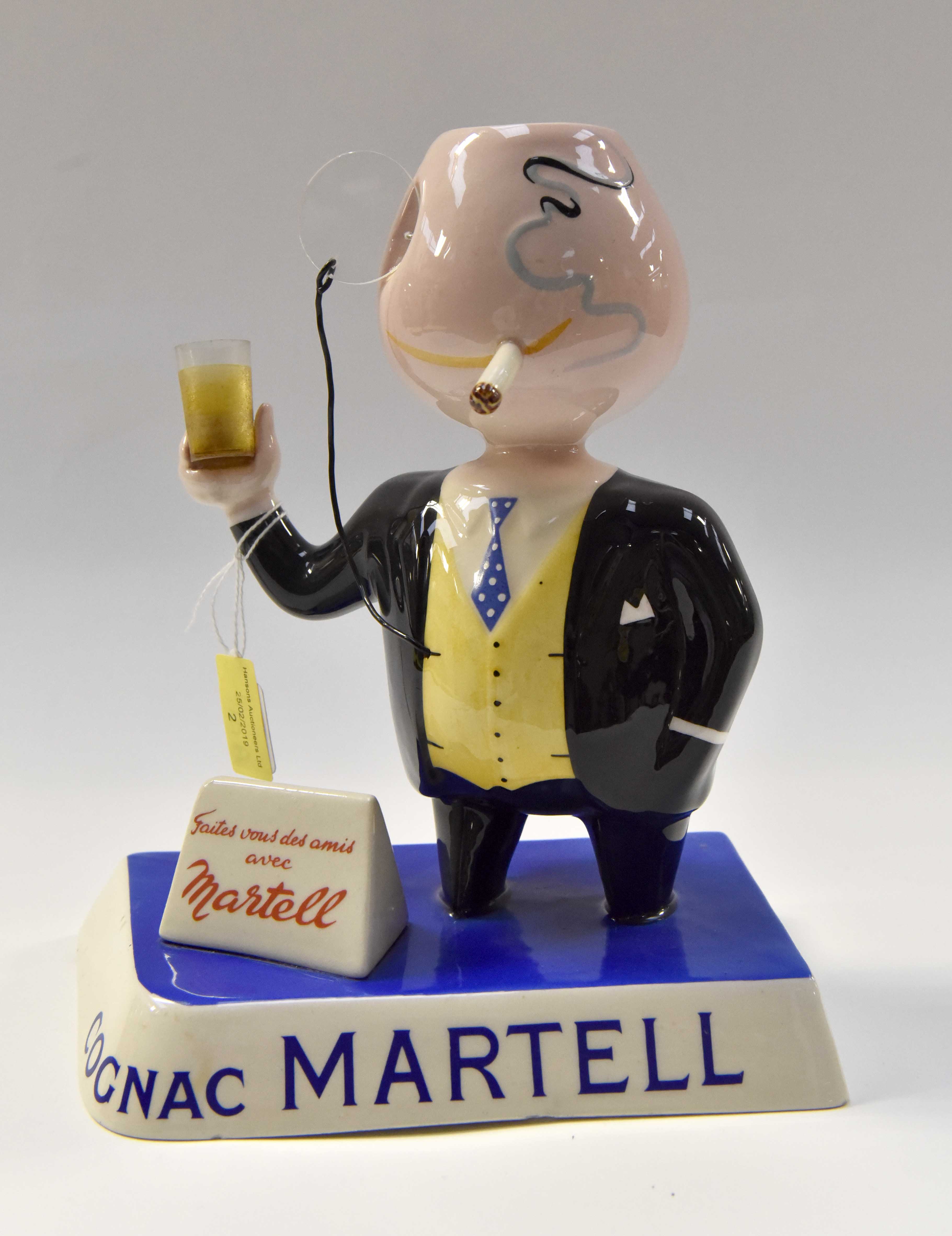 A 1950's advertising piece for Martel Cognac by HB Quimper, printed mark to base,
