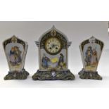 A late 19th Century Faience Porquier beau scene Bretonne and botanical clock granitise set