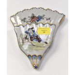 A 19th Century Leroy Dubois (Malicorne) fan shaped wall pocket with recumbant country man and