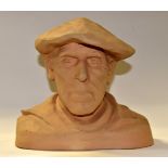 Linoel Floch for the Henriot Faiencerie Quimper terracotta bust of a Breton man wearing Breton cap,