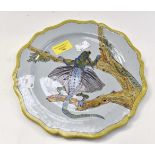 Porquier Beau botanical plate. decorated with flying lizard.