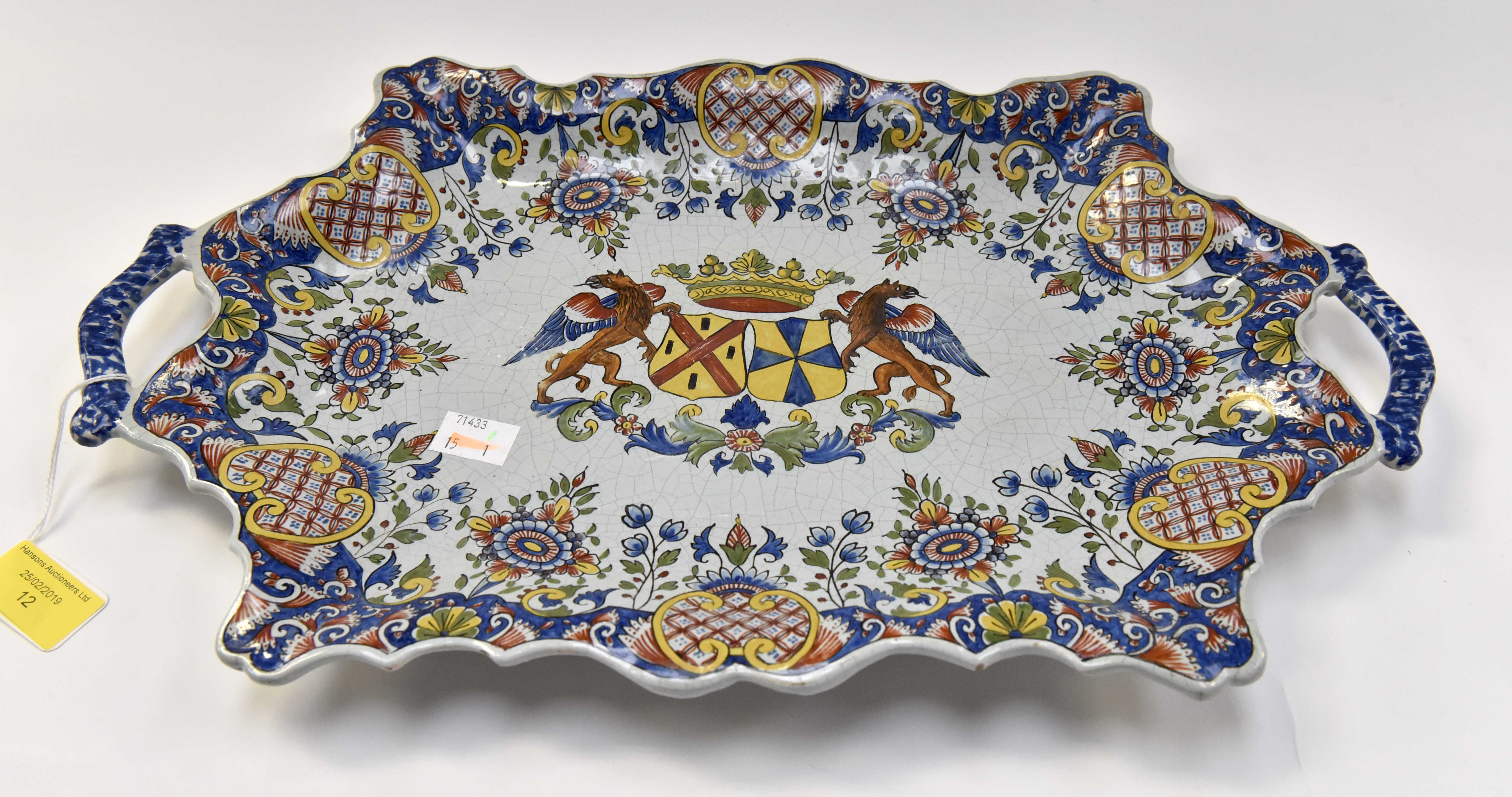 An early Porquier Faience Bannette marked with mid 19th Century P with central painting of two