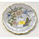 19th Century Porquier Beau botanical plate, with butterfly.