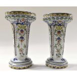 A pair of Fourmaintraux Courquin vases, by Desvres Northern France, circa 19th Century,