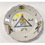 An 18th Century French Faience rare Masonic plate, circa 18th Century,