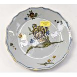 18th Century La Rochelle plate. striped tulip decoration.